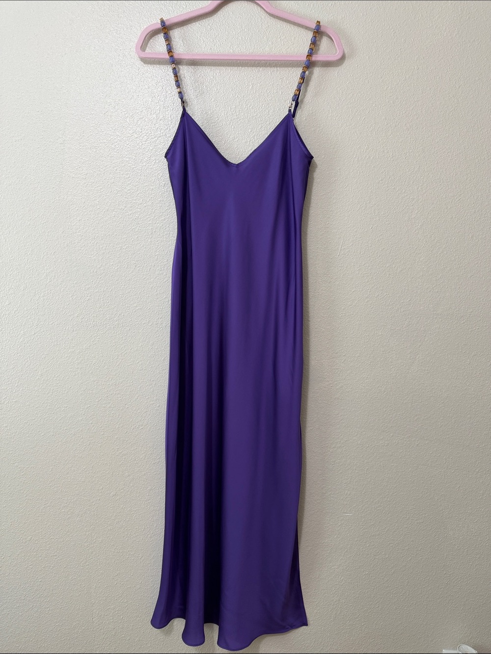 Gianni Bini Women's Purple Slip Dress with Strappy Beaded Straps